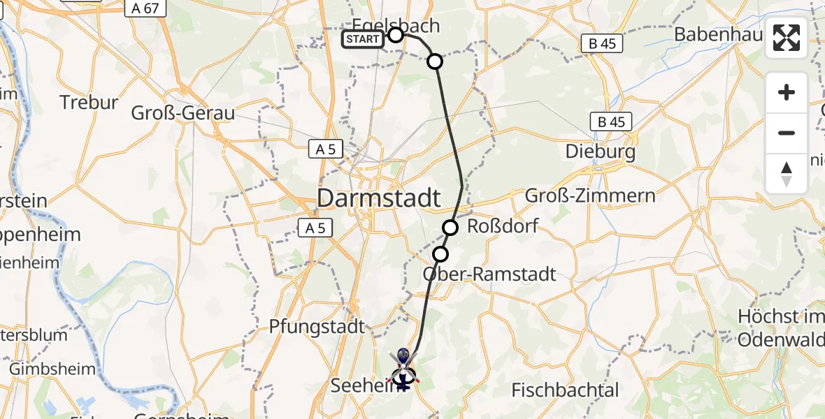 Flugroute Polizeihubschrauber Flughafen Frankfurt-Egelsbach - Mühltal, 10 September 2026, 06:20