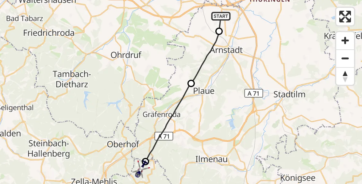 Flugroute Polizeihubschrauber Amt Wachsenburg - Suhl, 10 September 2026, 06:21