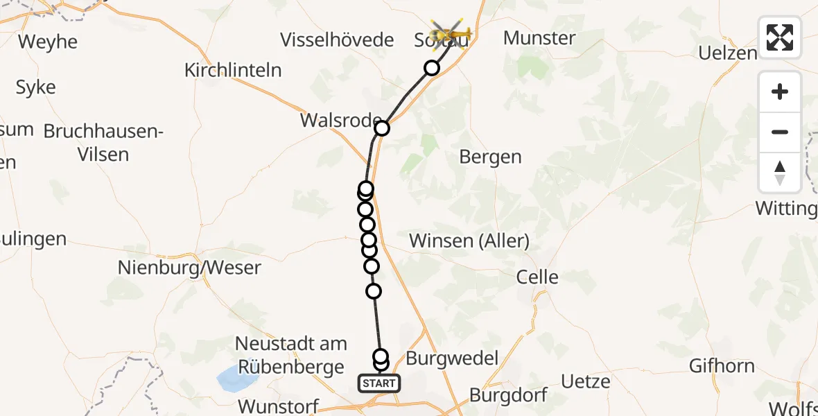 Flugroute Rettungshubschrauber Flughafen Hannover - Soltau, 10 September 2026, 06:21