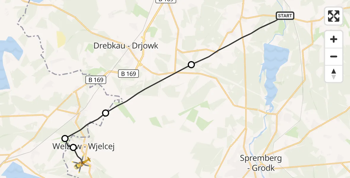 Flugroute Rettungshubschrauber Neuhausen/Spree - Welzow, 10 September 2026, 06:30