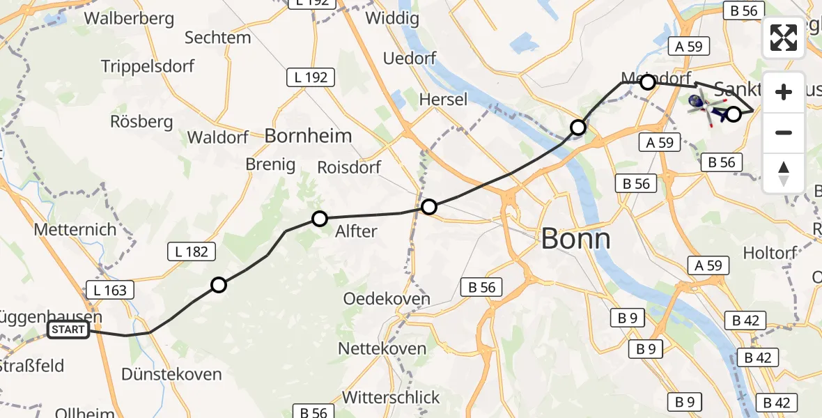 Flugroute Polizeihubschrauber Swisttal - Bonn-Hangelar Flugplatz, 10 September 2026, 06:44