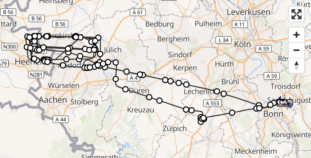 Flugroute Polizeihubschrauber Sankt Augustin - Bonn-Hangelar Flugplatz, 10 September 2026, 06:44