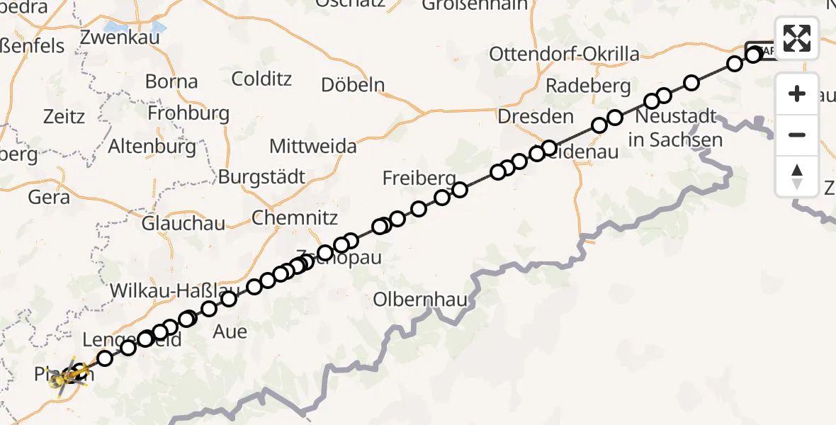 Flugroute Rettungshubschrauber Bautzen Flugplatz - Helios Clinic Plauen, 10 September 2026, 06:45