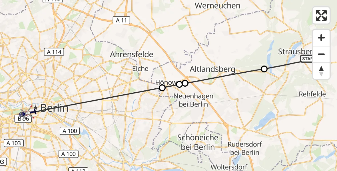 Flugroute Polizeihubschrauber Strausberg - Berlin, 10 September 2026, 06:57