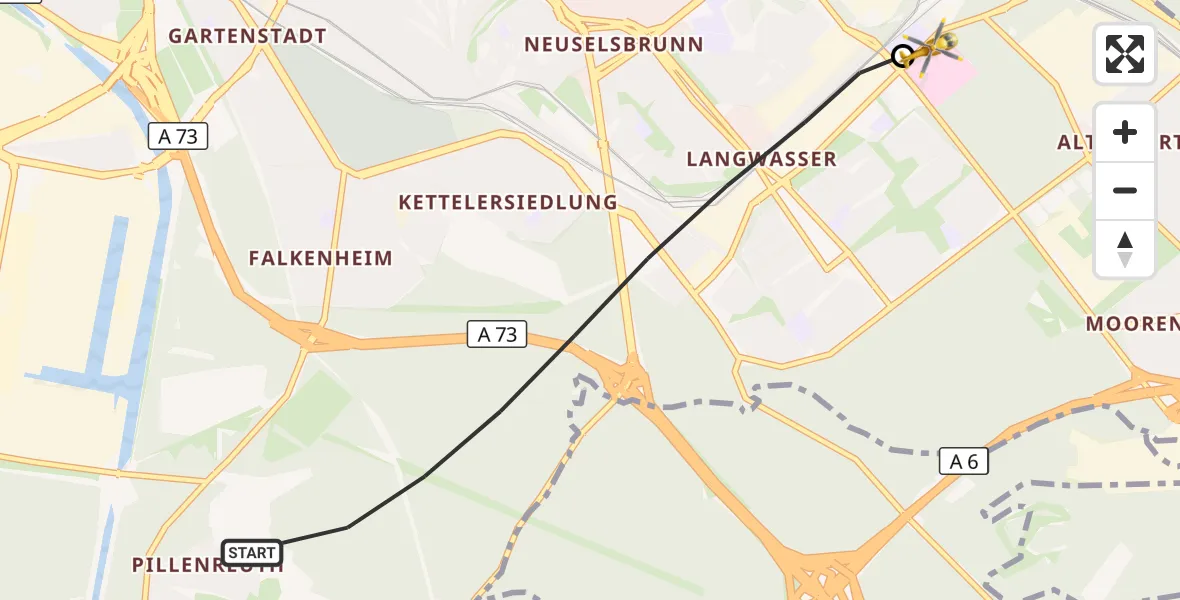 Flugroute Ambulanzhubschrauber Nürnberg - Nürnberg South Hospital, 10 September 2026, 06:59