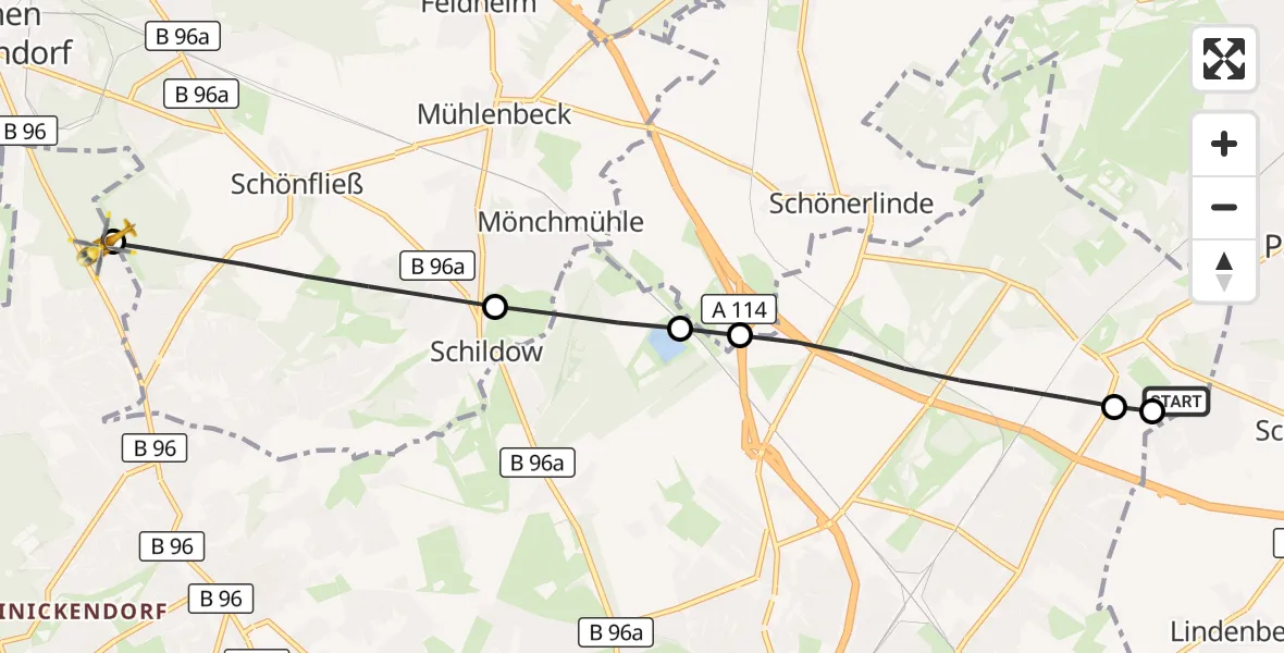Flugroute Rettungshubschrauber Helios Clinic Berlin-Buch - Berlin, 10 September 2026, 07:00
