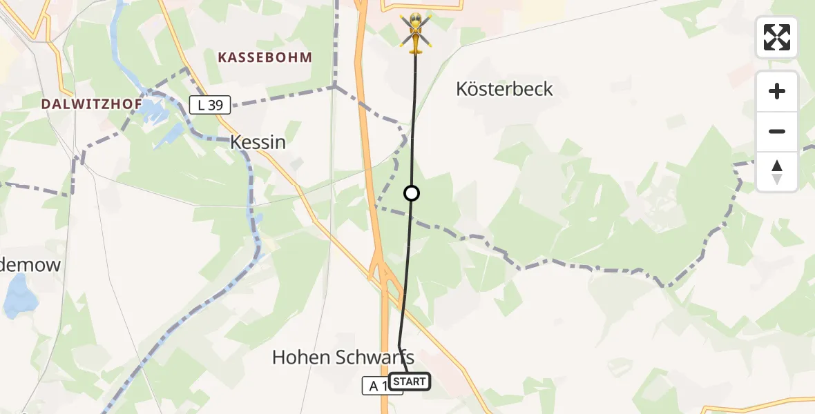 Flugroute Ambulanzhubschrauber Dummerstorf - Roggentin, 10 September 2026, 07:02