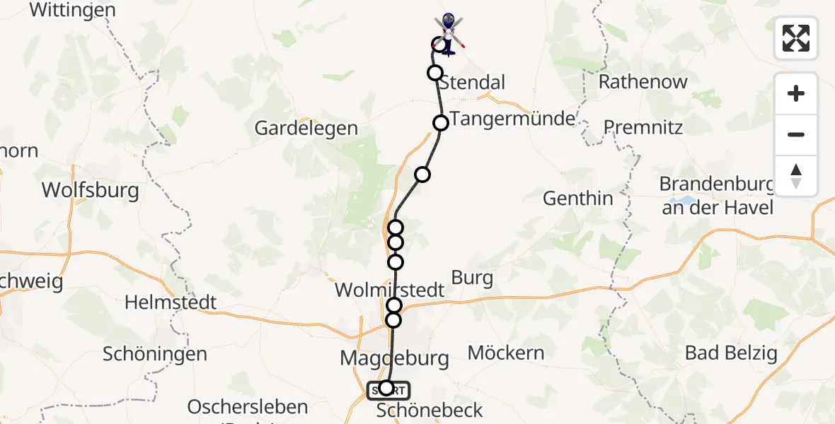 Flugroute Polizeihubschrauber Magdeburg City Flugplatz - Stendal, 10 September 2026, 07:06