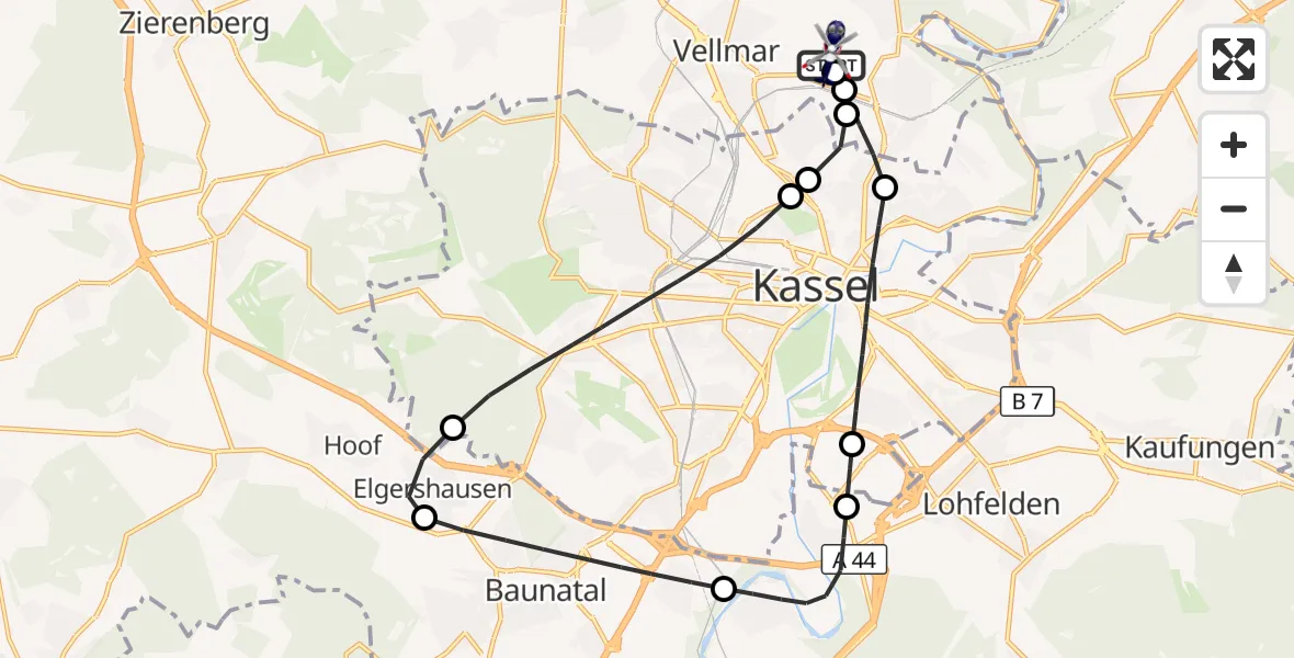 Flugroute Polizeihubschrauber Fuldatal Bundespolizei Hubschrauberlandeplatz - Fuldatal Bundespolizei Hubschrauberlandeplatz, 10 September 2026, 07:06