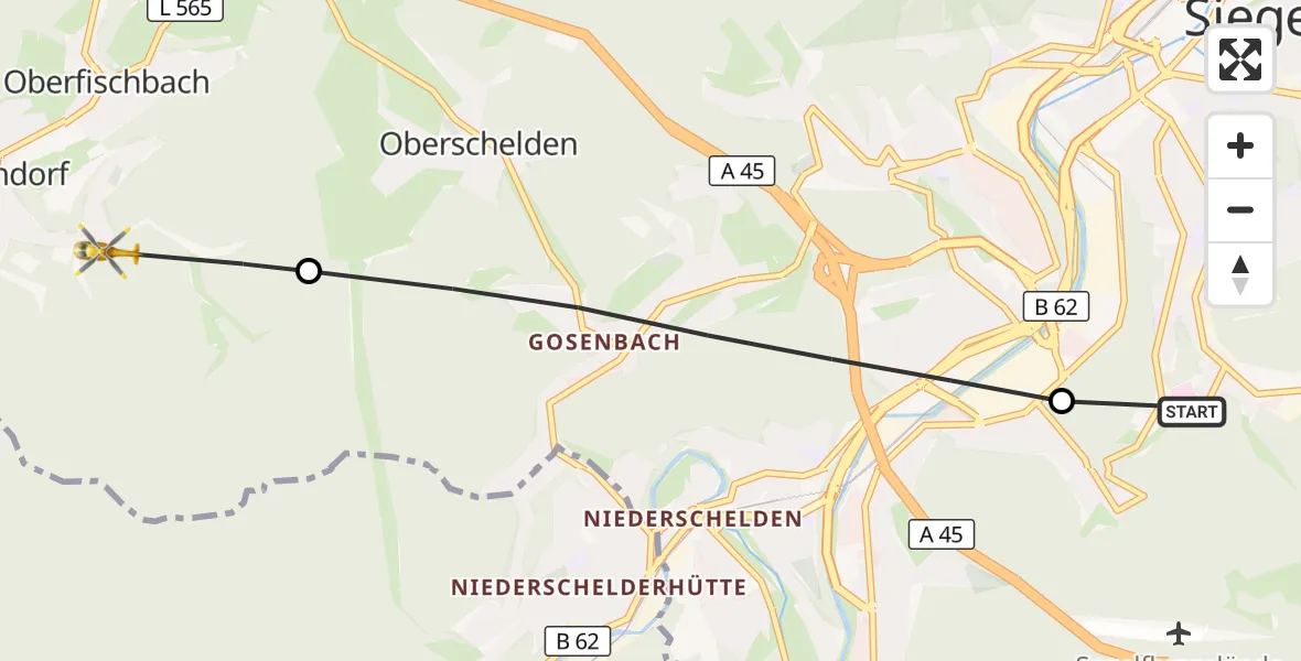 Flugroute Rettungshubschrauber Evangelisches Jung-Stilling Hospital - Freudenberg, 10 September 2026, 07:11