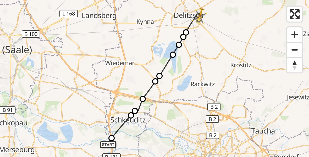 Flugroute Rettungshubschrauber Leuna - Delitzsch, 10 September 2026, 07:13