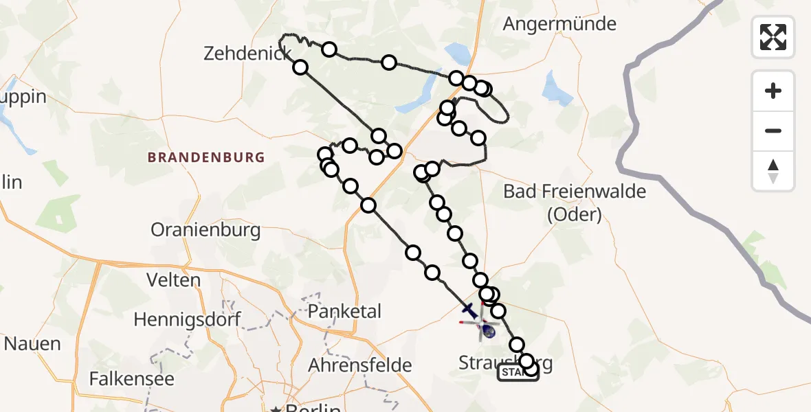 Flugroute Polizeihubschrauber Strausberg - Werneuchen, 10 September 2026, 07:14