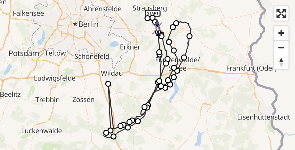 Flugroute Polizeihubschrauber Strausberg - Rehfelde, 10 September 2026, 07:14