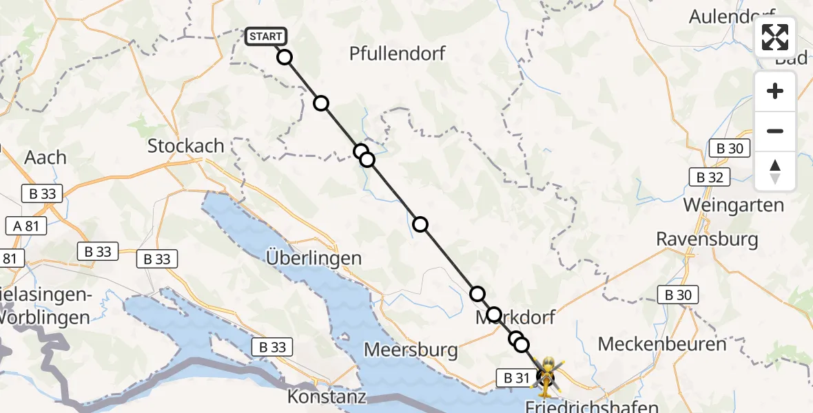 Flugroute Rettungshubschrauber Sauldorf - Friedrichshafen Hospital, 10 September 2026, 07:16