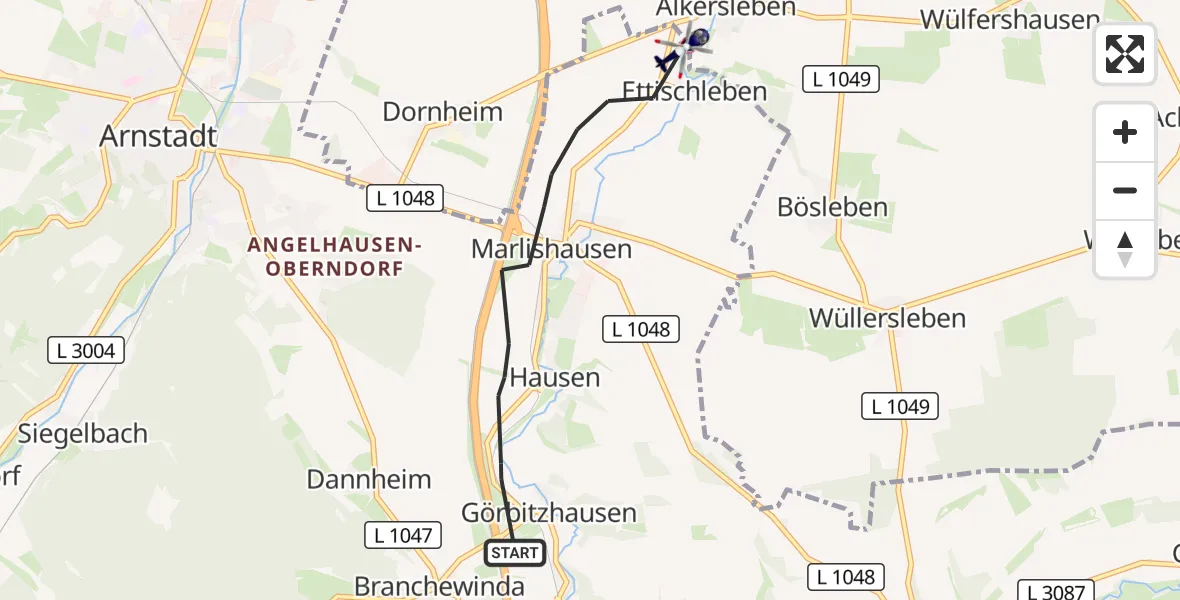 Flugroute Polizeihubschrauber Arnstadt - Arnstadt, 10 September 2026, 07:16