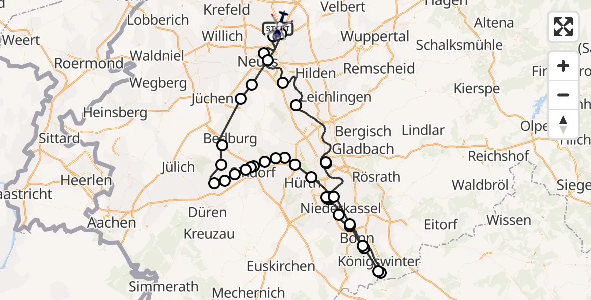 Flugroute Polizeihubschrauber Düsseldorf Flughafen - Düsseldorf Flughafen, 10 September 2026, 07:19