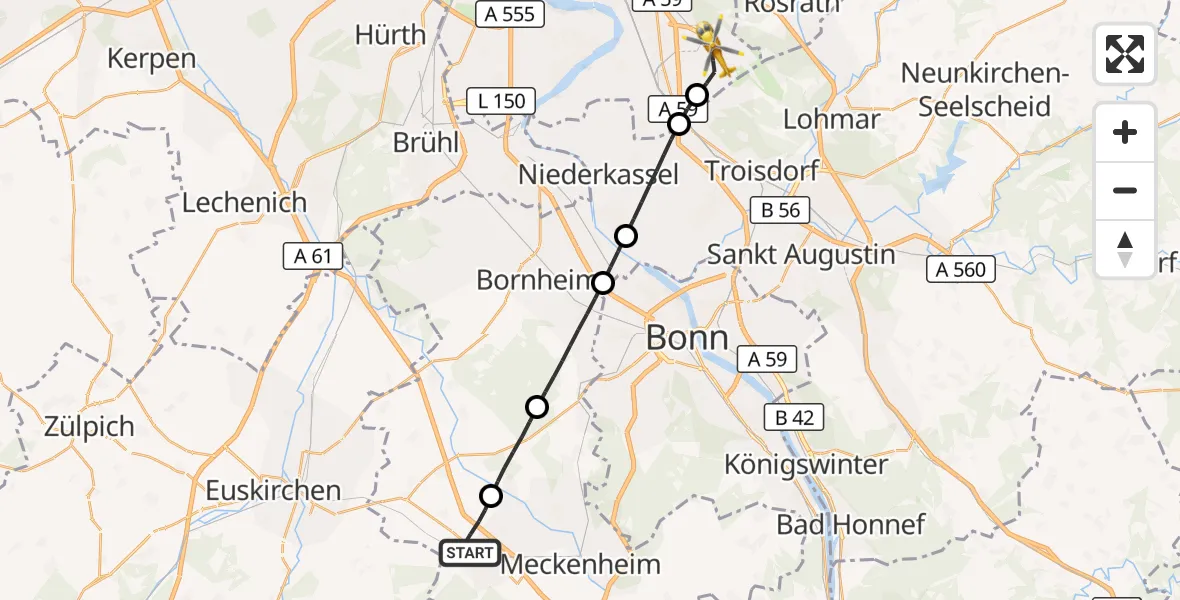 Flugroute Rettungshubschrauber Rheinbach - Köln Bonn Flughafen, 10 September 2026, 07:21