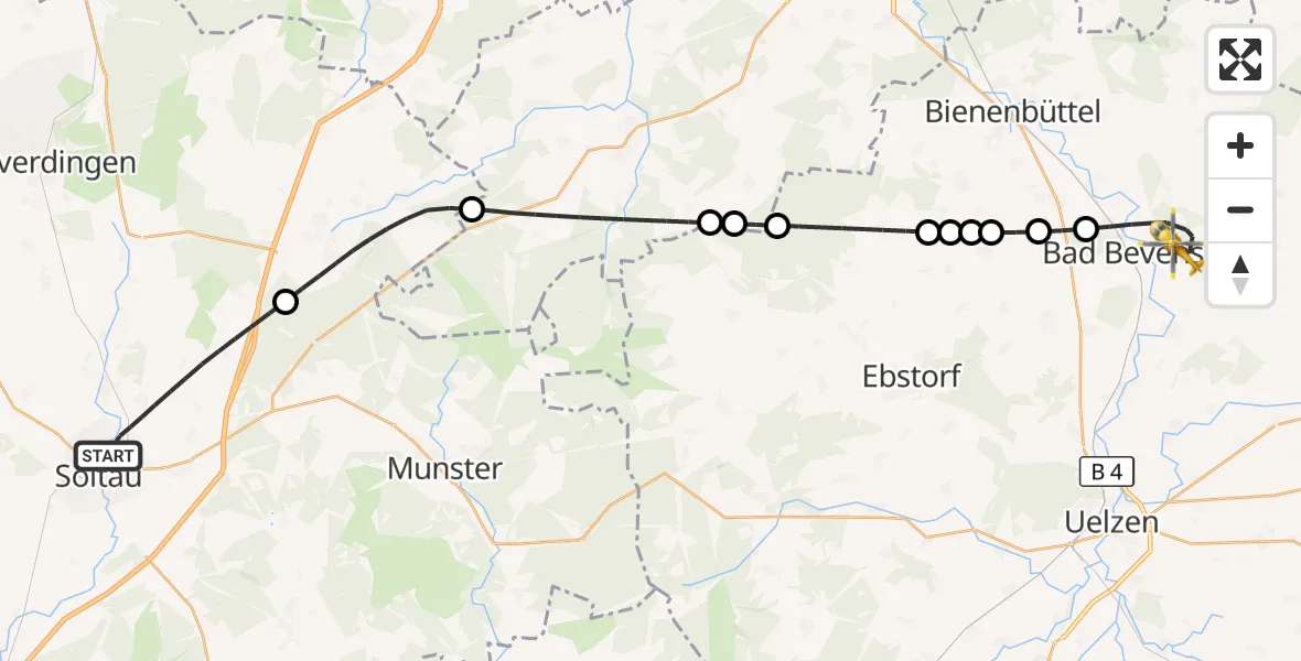 Flugroute Rettungshubschrauber Soltau - Bad Bevensen, 10 September 2026, 07:22