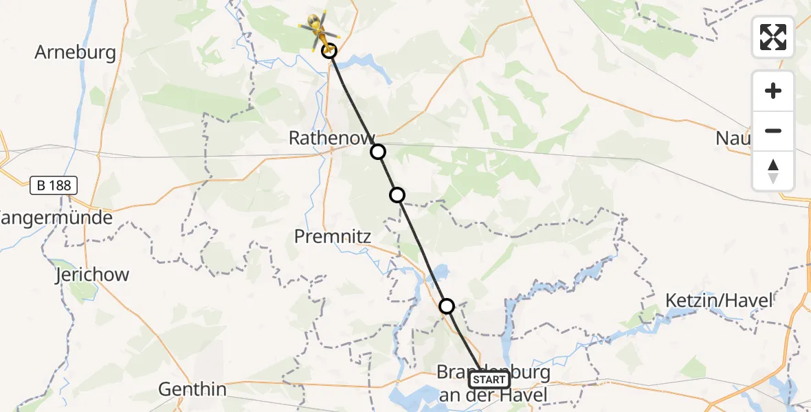 Flugroute Rettungshubschrauber Brandenburg an der Havel - Seeblick, 10 September 2026, 07:22