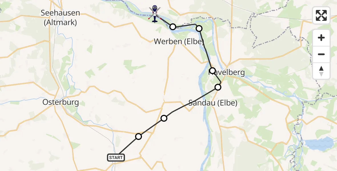 Flugroute Polizeihubschrauber Goldbeck - Legde/Quitzöbel, 10 September 2026, 07:27