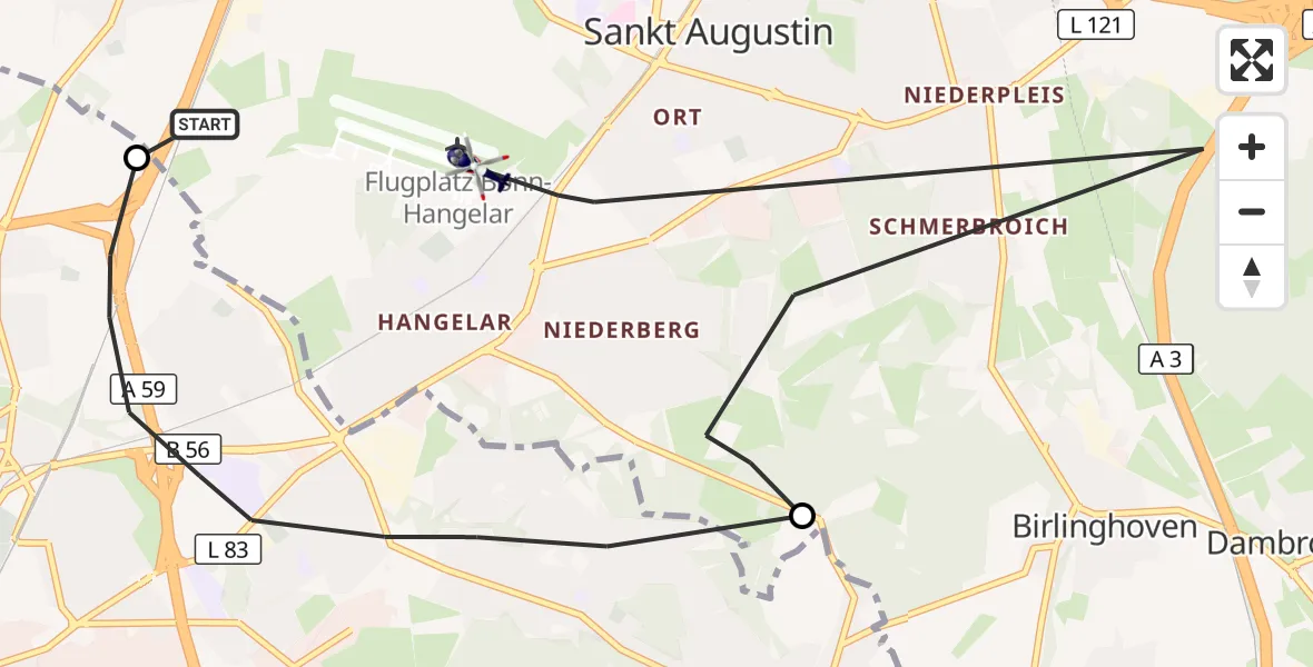 Flugroute Polizeihubschrauber Sankt Augustin - Bonn-Hangelar Flugplatz, 10 September 2026, 07:27