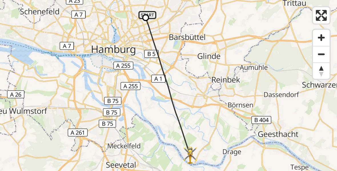 Flugroute Rettungshubschrauber Hamburg Military Hospital - Hamburg, 10 September 2026, 07:29