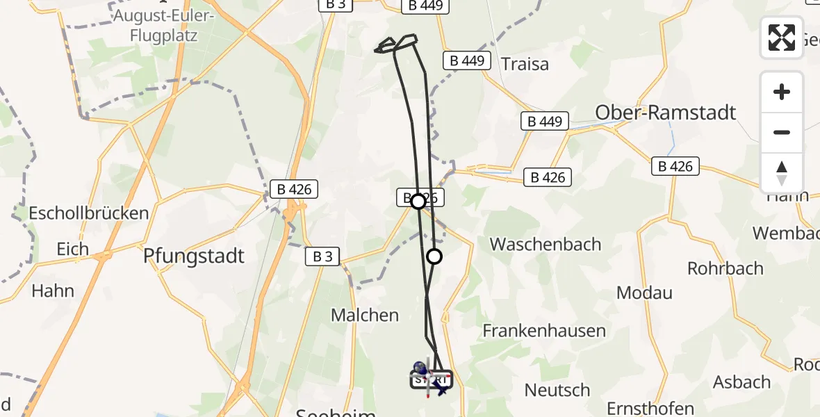 Flugroute Polizeihubschrauber Mühltal - Mühltal, 10 September 2026, 07:31