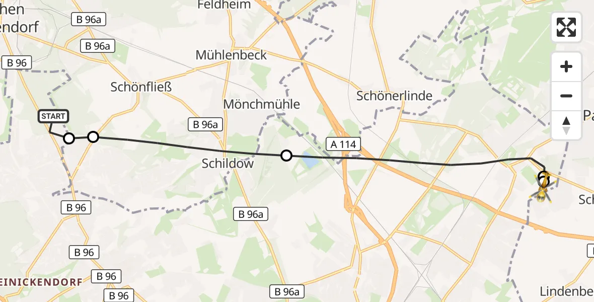 Flugroute Rettungshubschrauber Berlin - Helios Clinic Berlin-Buch, 10 September 2026, 07:32