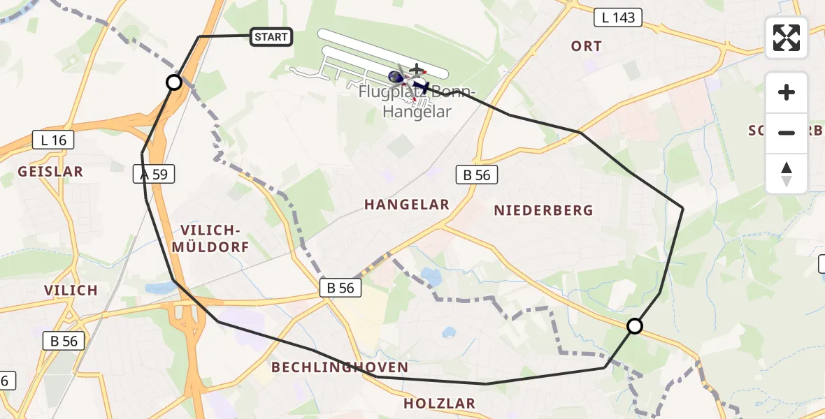 Flugroute Polizeihubschrauber Sankt Augustin - Bonn-Hangelar Flugplatz, 10 September 2026, 07:33