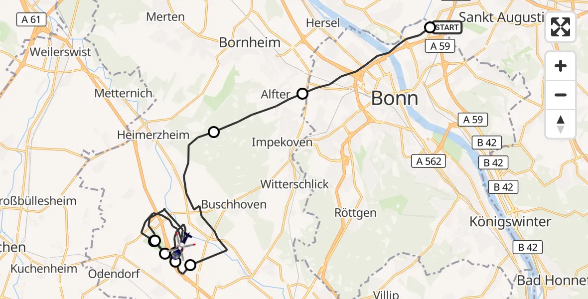 Flugroute Polizeihubschrauber Sankt Augustin - Swisttal, 10 September 2026, 07:36