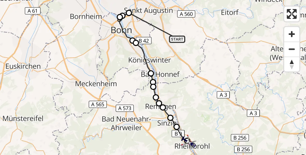 Flugroute Polizeihubschrauber Königswinter - Bad Hönningen, 10 September 2026, 07:37