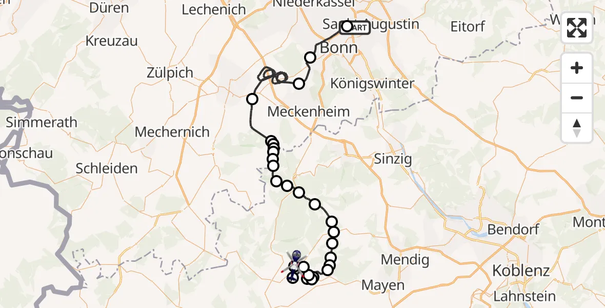 Flugroute Polizeihubschrauber Sankt Augustin - Herschbroich, 10 September 2026, 07:40