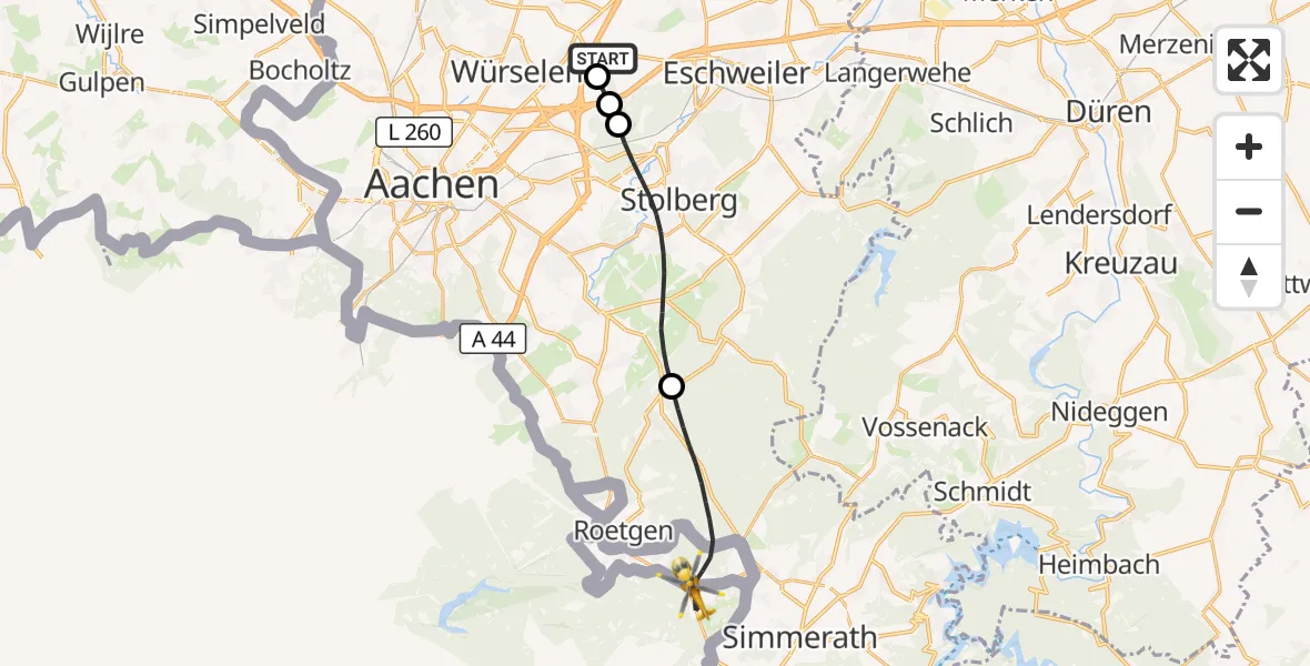 Flugroute Rettungshubschrauber Aachen-Merzbrück Flughafen - Roetgen, 10 September 2026, 07:41