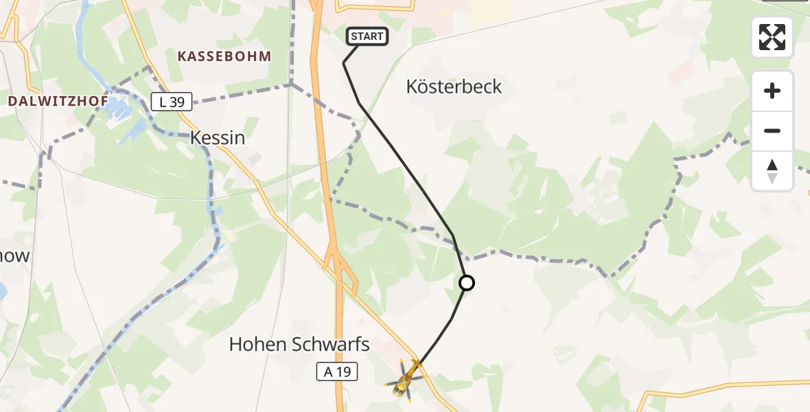 Flugroute Ambulanzhubschrauber Roggentin - Dummerstorf, 10 September 2026, 07:49