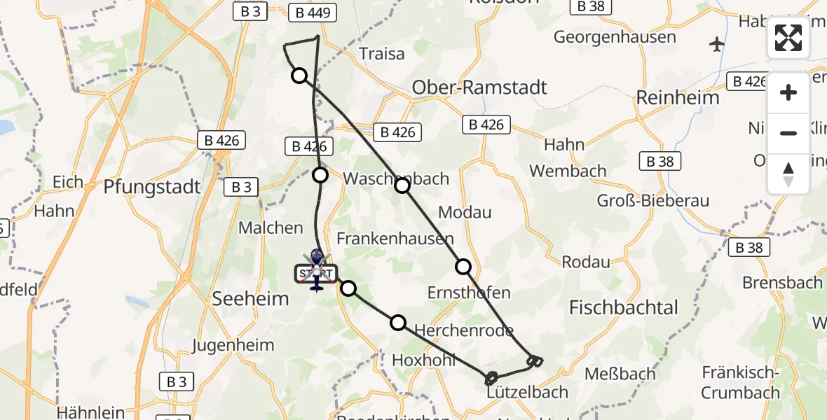 Flugroute Polizeihubschrauber Mühltal - Mühltal, 10 September 2026, 07:51