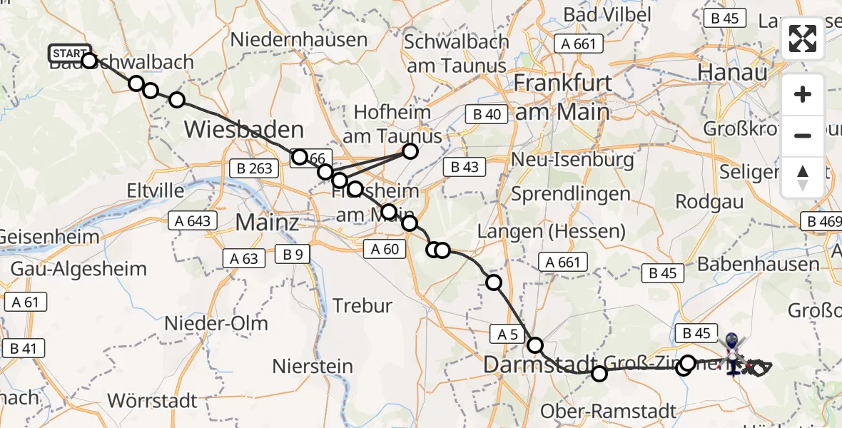 Flugroute Polizeihubschrauber Heidenrod - Groß-Umstadt, 10 September 2026, 07:52