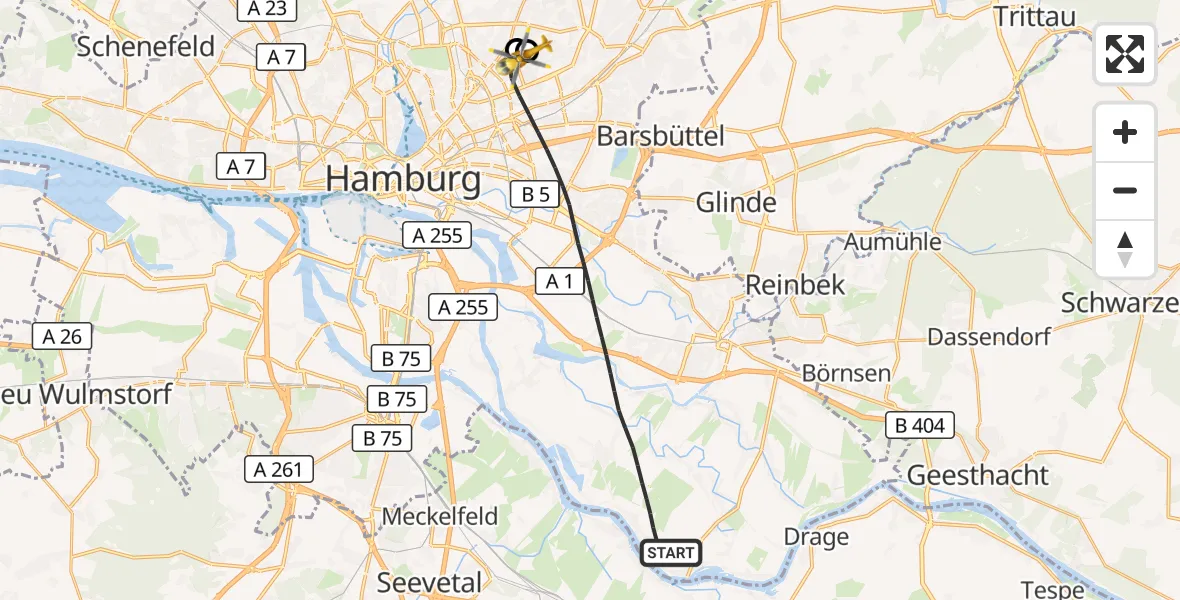 Flugroute Rettungshubschrauber Hamburg - Hamburg Military Hospital, 10 September 2026, 07:53