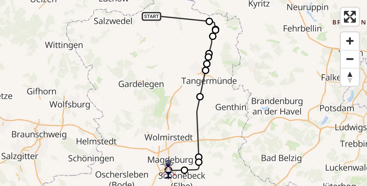 Flugroute Polizeihubschrauber Arendsee (Altmark) - Magdeburg, 10 September 2026, 07:57