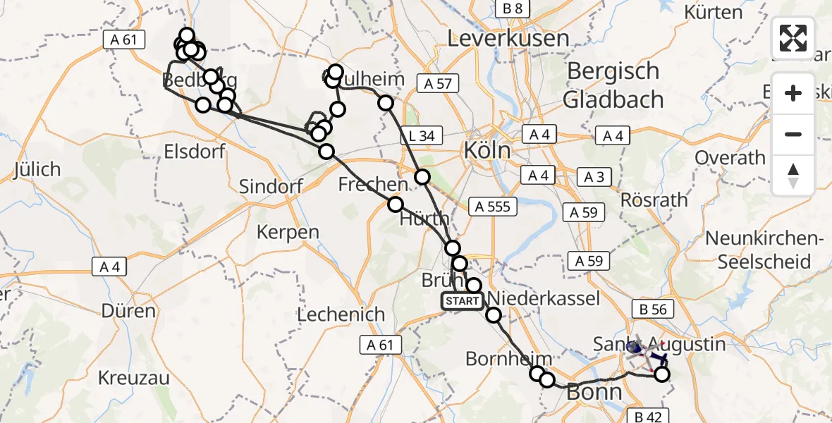Flugroute Polizeihubschrauber Brühl - Sankt Augustin, 10 September 2026, 08:03
