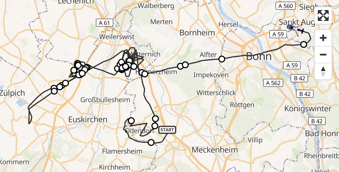 Flugroute Polizeihubschrauber Rheinbach - Sankt Augustin, 10 September 2026, 08:09