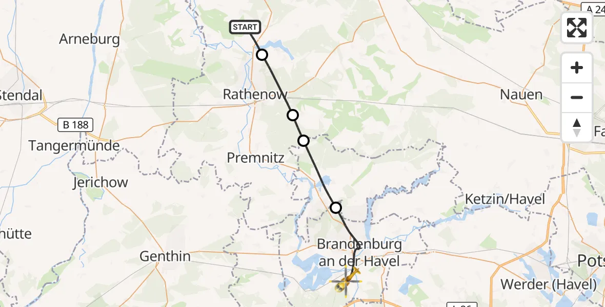 Flugroute Rettungshubschrauber Seeblick - Brandenburg an der Havel, 10 September 2026, 08:10