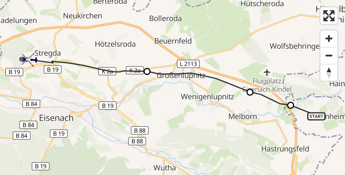 Flugroute Polizeihubschrauber Hörsel - Eisenach, 10 September 2026, 08:15