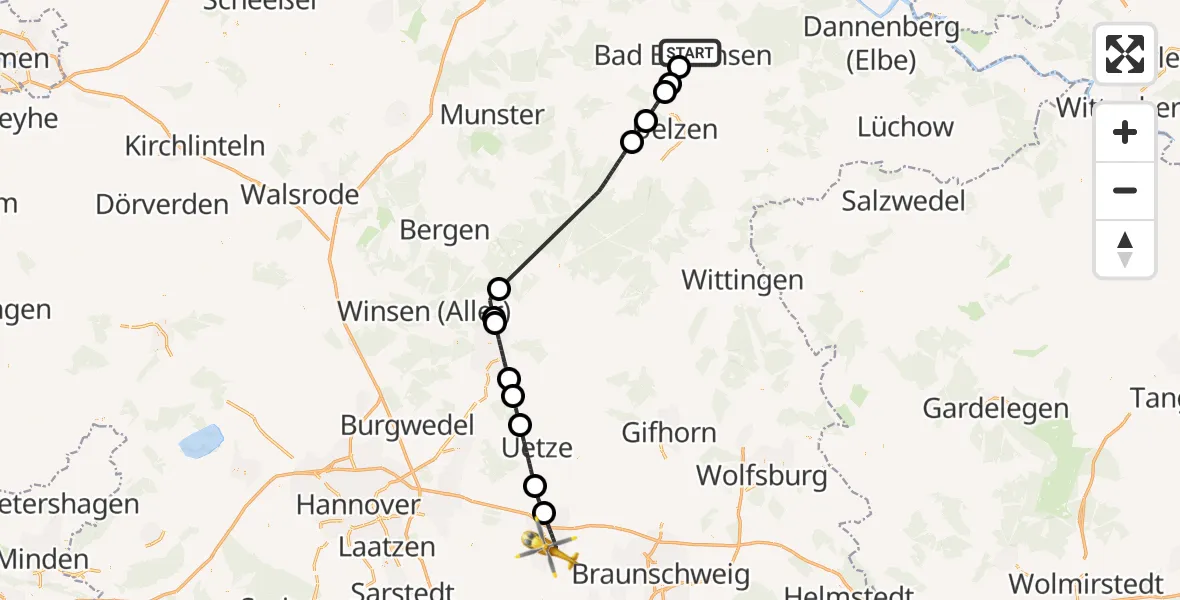 Flugroute Rettungshubschrauber Bad Bevensen - Peine, 10 September 2026, 08:19