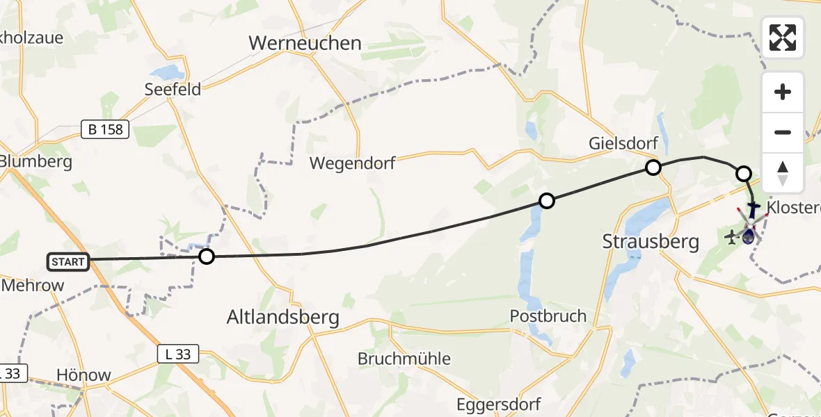 Flugroute Polizeihubschrauber Ahrensfelde - Strausberg, 10 September 2026, 08:21