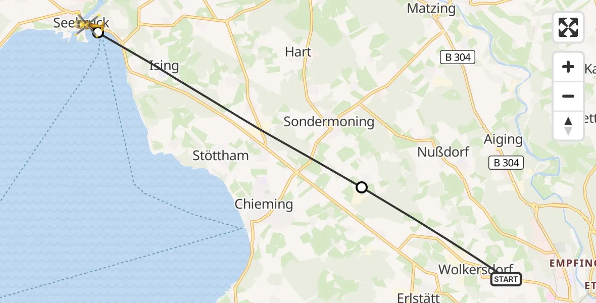 Flugroute Rettungshubschrauber Traunstein - Seeon-Seebruck, 10 September 2026, 08:24