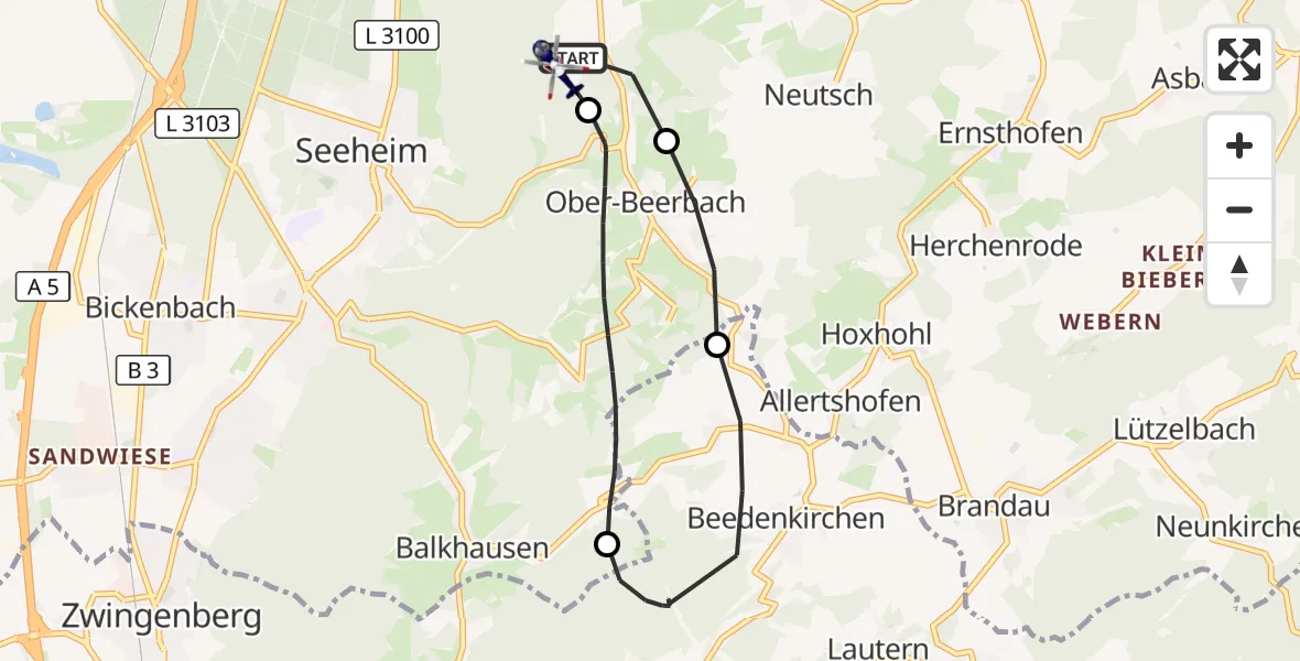 Flugroute Polizeihubschrauber Mühltal - Mühltal, 10 September 2026, 08:26