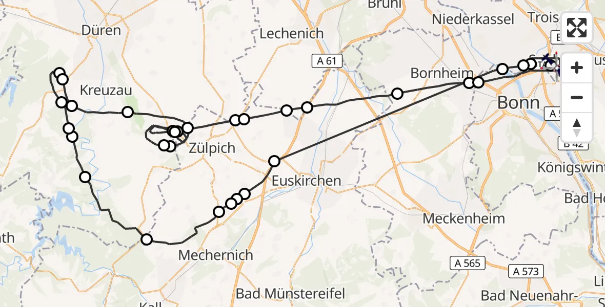 Flugroute Polizeihubschrauber Sankt Augustin - Bonn-Hangelar Flugplatz, 10 September 2026, 08:26