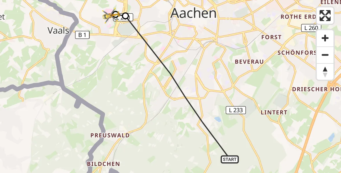 Flugroute Rettungshubschrauber Aachen - Aachen Hospital, 10 September 2026, 08:35