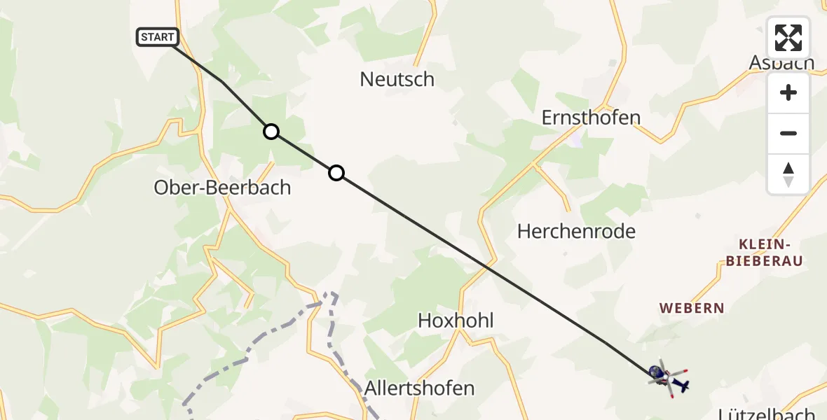 Flugroute Polizeihubschrauber Mühltal - Modautal, 10 September 2026, 08:42