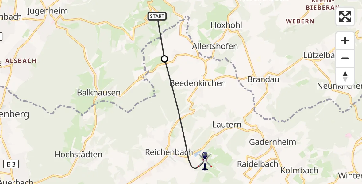 Flugroute Polizeihubschrauber Seeheim-Jugenheim - Lautertal (Odenwald), 10 September 2026, 08:45